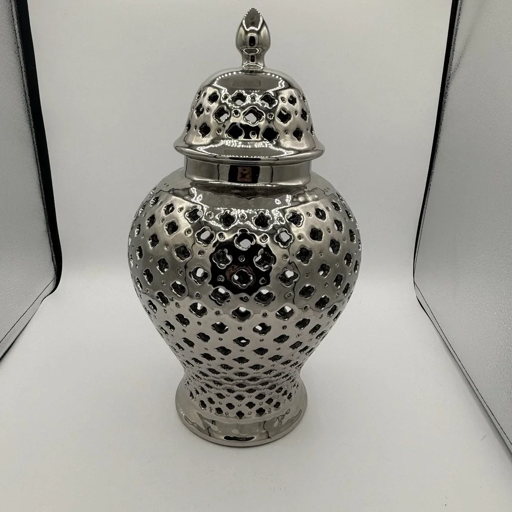Silver Pierced Ceramic Ginger Jar 13